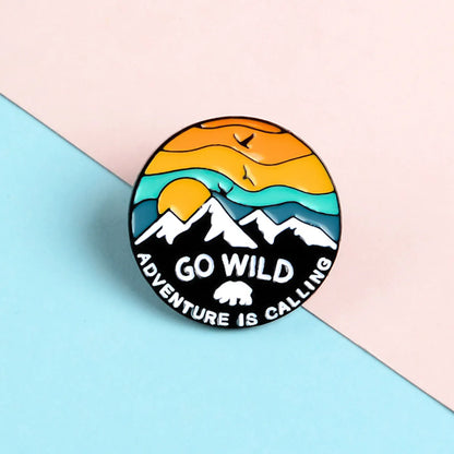 Cartoon Creative Enamel Badge Sunset Mountain Alloy Brooch