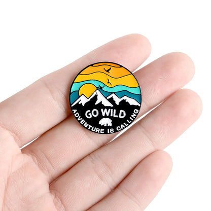 Cartoon Creative Enamel Badge Sunset Mountain Alloy Brooch