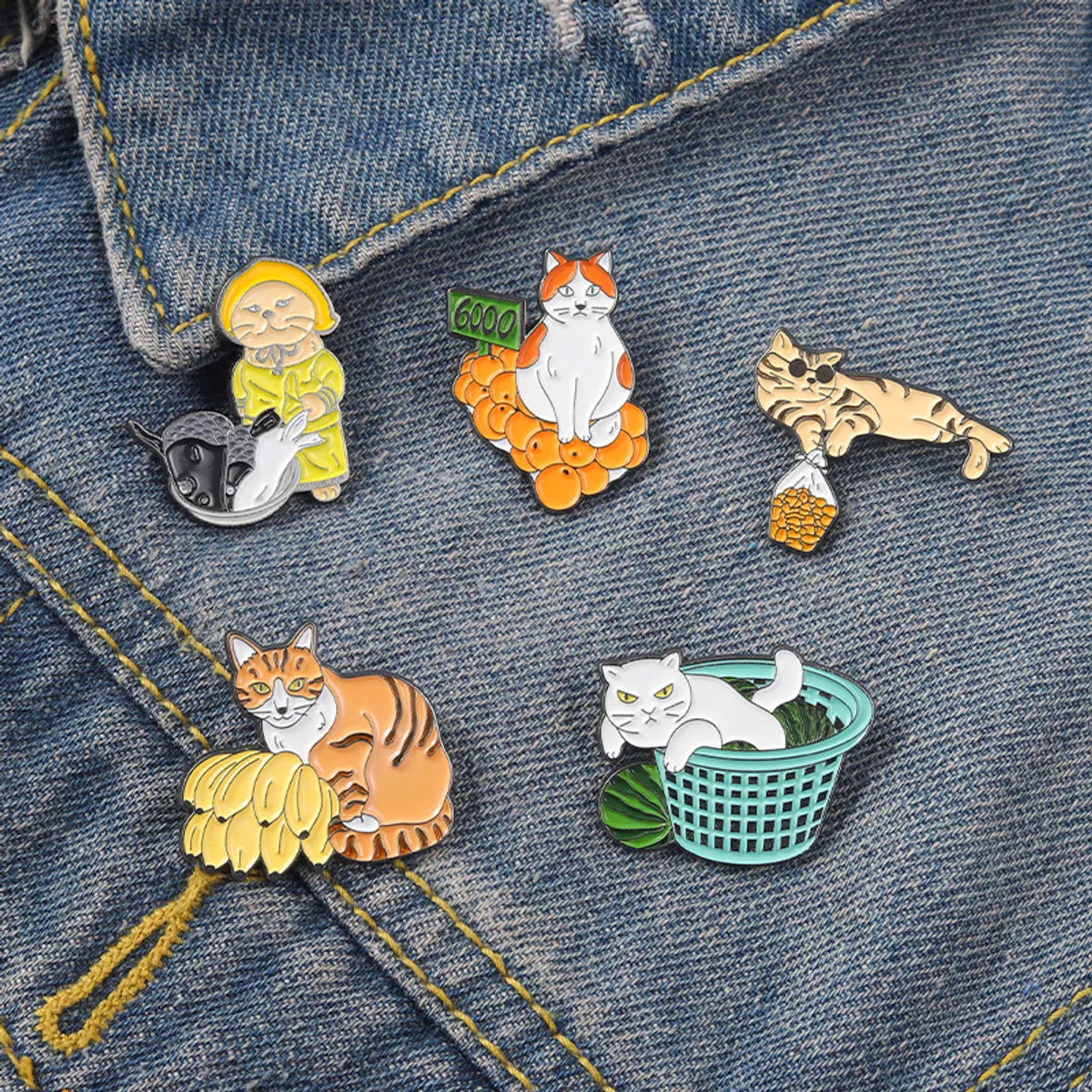 Cartoon Cute Cat And Fruit Badge Alloy Brooch