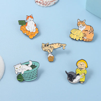 Cartoon Cute Cat And Fruit Badge Alloy Brooch