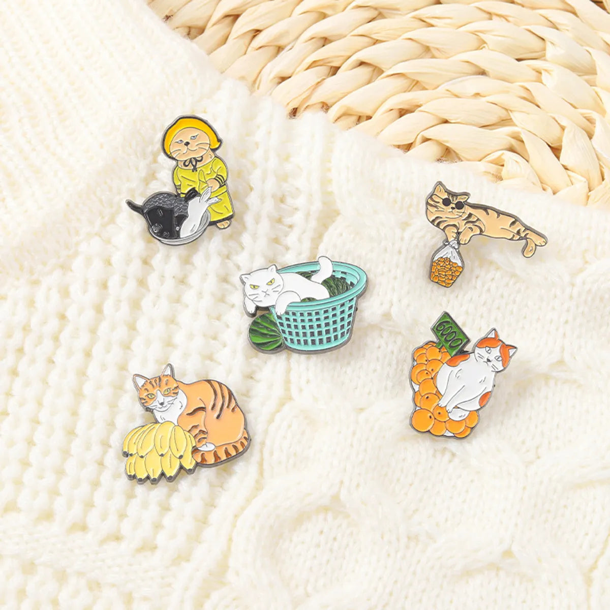 Cartoon Cute Cat And Fruit Badge Alloy Brooch