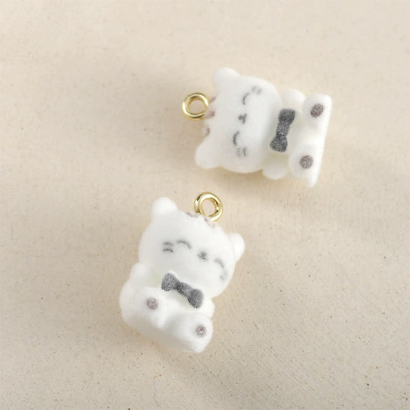 Cartoon Cute Pink Pig Kitten Stereo Resin Spray Velvet Handmade Jewelry Pendant Bracelet Necklace Earrings