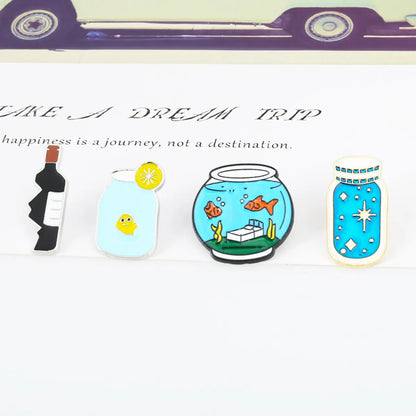 Cartoon Fish Tank Bottle Wine Bottle Lemon Drink Combination Cute Dripping Oil Alloy Brooch