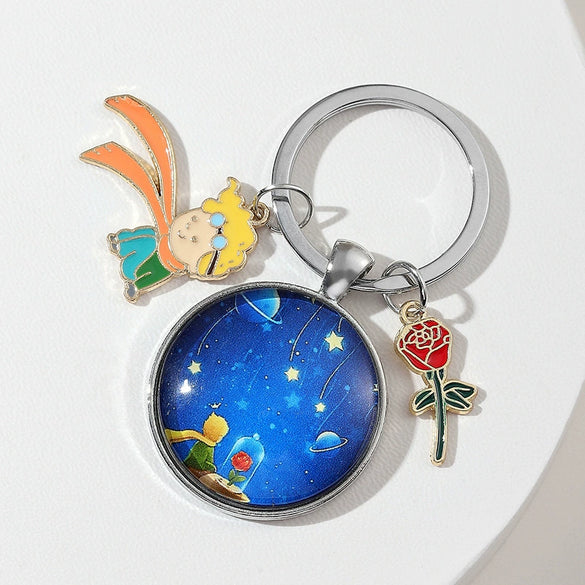 Cartoon Fox And Rose Keychain Zinc Alloy Material For Women's Bags