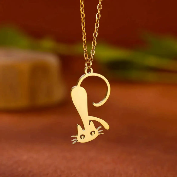 Cartoon Jewelry Kitten Pendant Stainless Steel Necklace With Letter Pattern And Electroplating Treatment