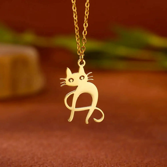 Cartoon Jewelry Kitten Pendant Stainless Steel Necklace With Letter Pattern And Electroplating Treatment