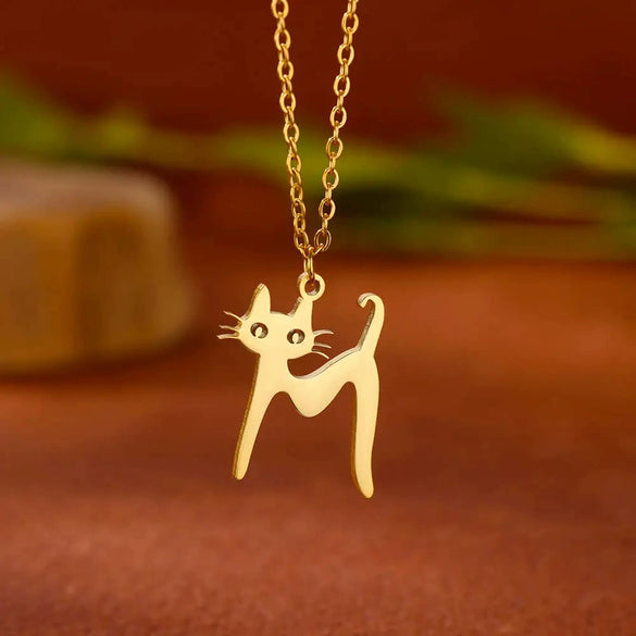 Cartoon Jewelry Kitten Pendant Stainless Steel Necklace With Letter Pattern And Electroplating Treatment