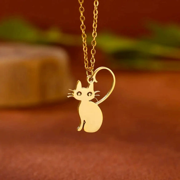 Cartoon Jewelry Kitten Pendant Stainless Steel Necklace With Letter Pattern And Electroplating Treatment