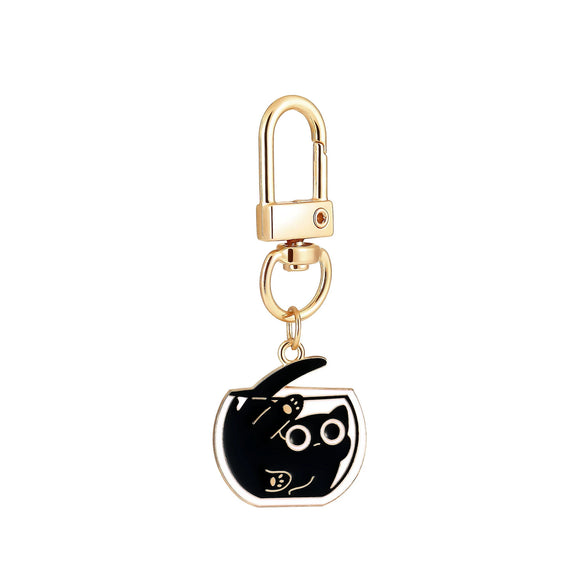 Cartoon Keychain Alloy Stainless Steel Cute Naughty Cat Oil Dripping Electroplated Pendant