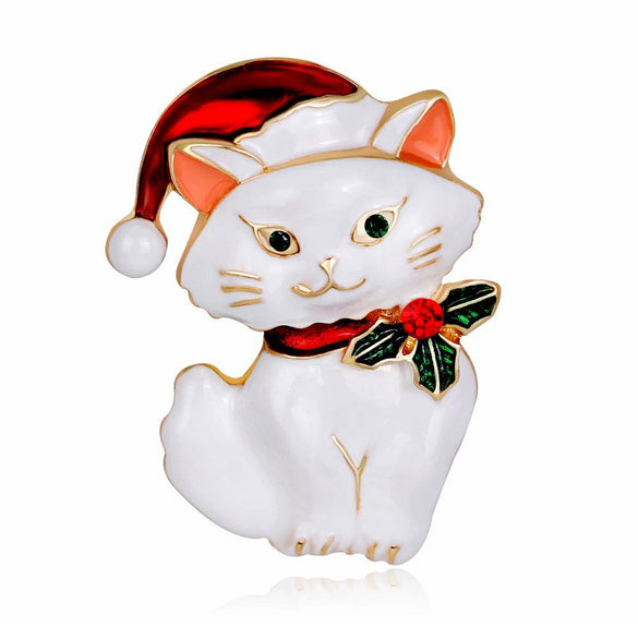 Cartoon Kitten Alloy Brooch Pin With Diamond Detail Cute Christmas Fashion Accessory For Unisex Wear And Versatile Decoration
