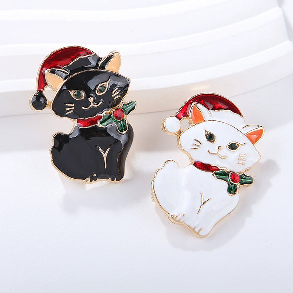 Cartoon Kitten Alloy Brooch Pin With Diamond Detail Cute Christmas Fashion Accessory For Unisex Wear And Versatile Decoration