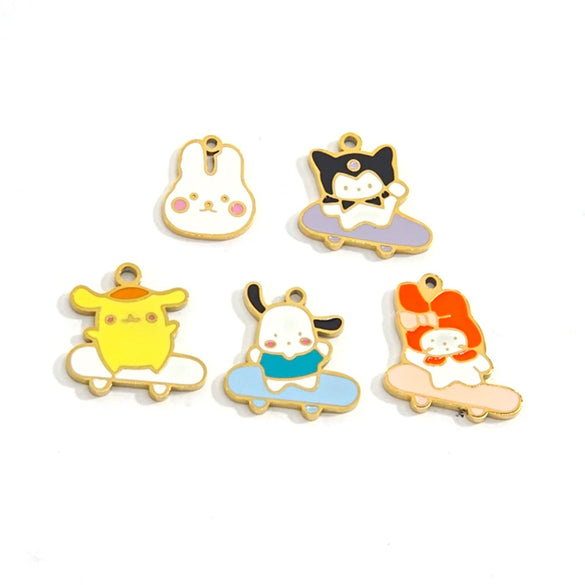 Cartoon Parchia Dog Dripping Oil Stainless Steel Handmade Jewelry Pendant