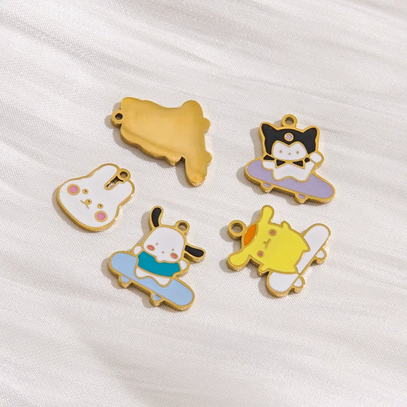 Cartoon Parchia Dog Dripping Oil Stainless Steel Handmade Jewelry Pendant