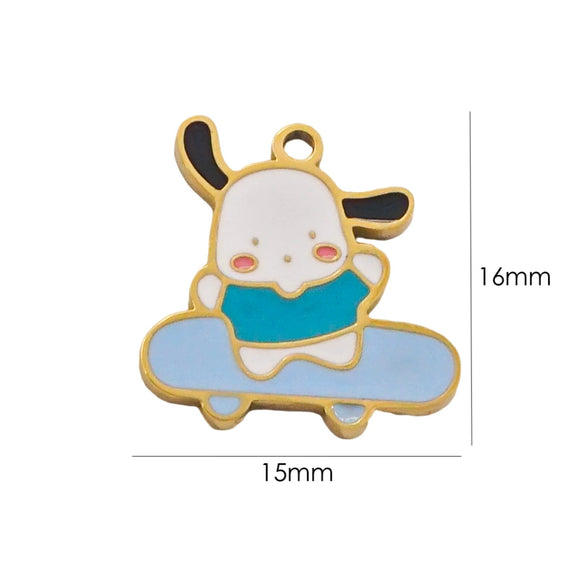 Cartoon Parchia Dog Dripping Oil Stainless Steel Handmade Jewelry Pendant