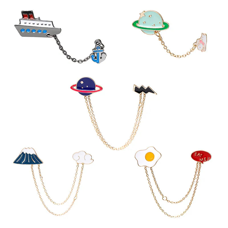 Cartoon  Planet Cloud Chain Badge Cute Brooch