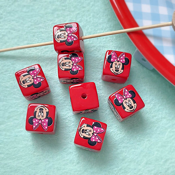Cartoon Printed Gloves Beads Diy Handmade Bracelet Necklace Beaded Mobile Phone Chain Plastic Resin Material Block Shape