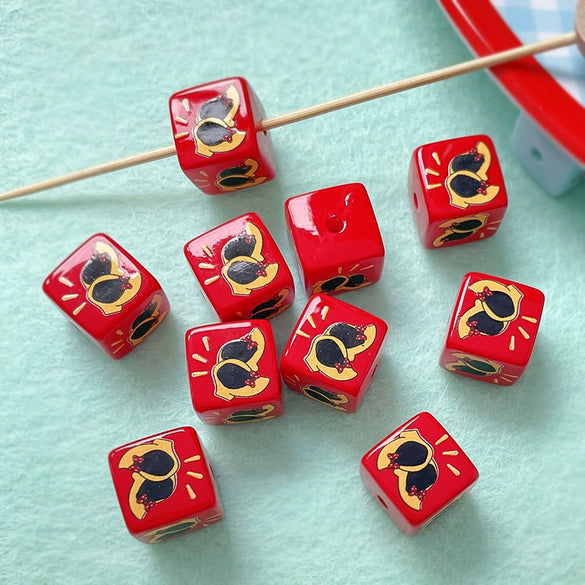 Cartoon Printed Gloves Beads Diy Handmade Bracelet Necklace Beaded Mobile Phone Chain Plastic Resin Material Block Shape