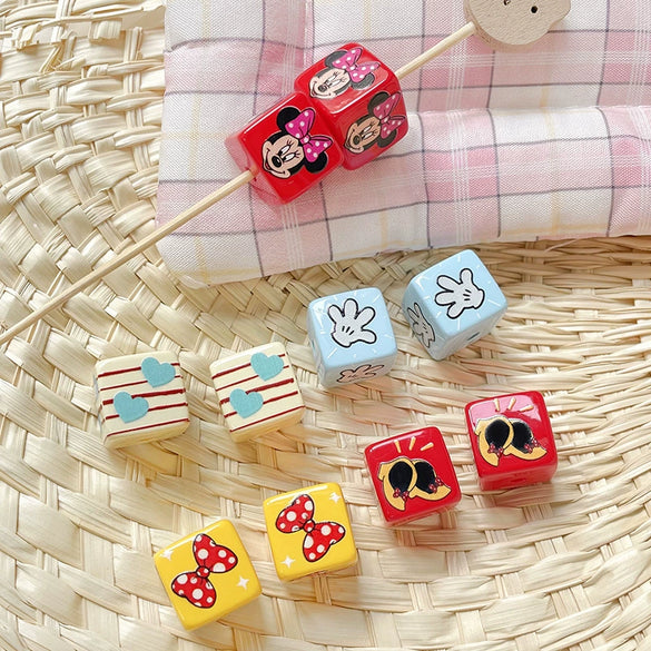 Cartoon Printed Gloves Beads Diy Handmade Bracelet Necklace Beaded Mobile Phone Chain Plastic Resin Material Block Shape