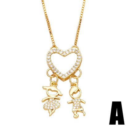 Cartoon Puppet Heart Zircon Couple Copper Gold-Plated Inlaid Zircon Necklace