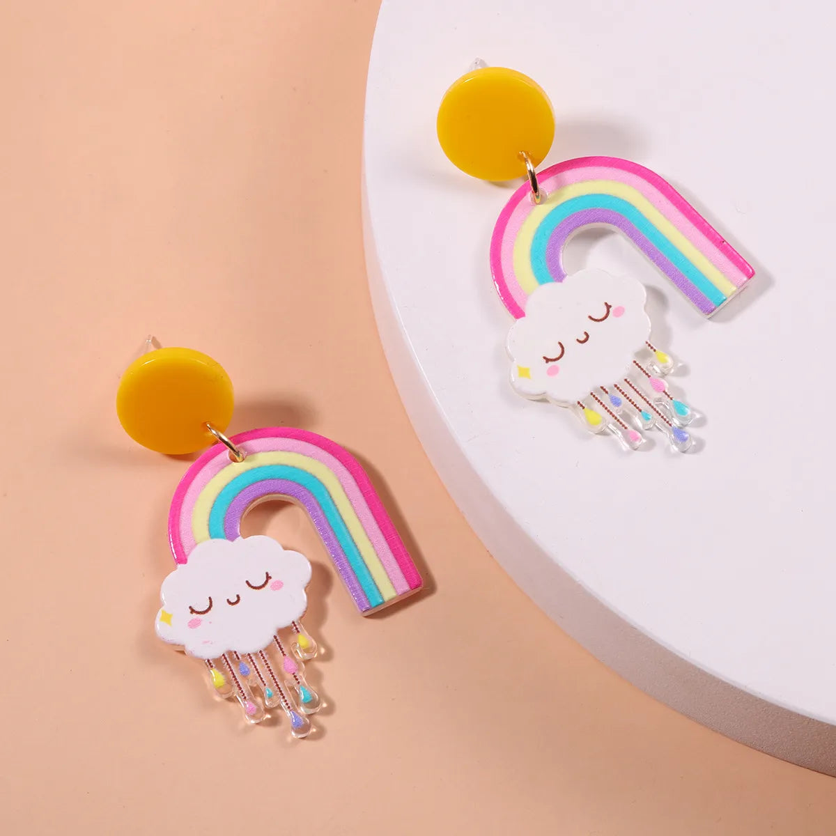 Cartoon Rainbow Cloud Earrings Creative Cute Printing Plate Acrylic Earrings