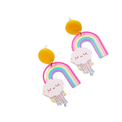 Cartoon Rainbow Cloud Earrings Creative Cute Printing Plate Acrylic Earrings