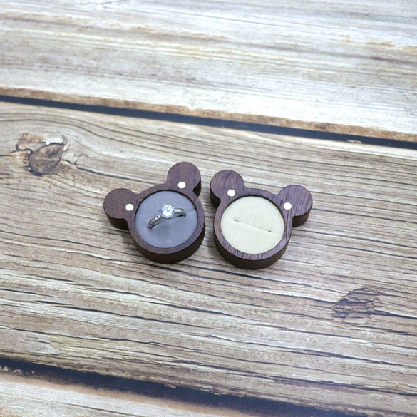 Cartoon Solid Wood Single Ring Box With Transparent Lid Retro Wooden Jewelry Storage Box For Wedding Proposal Ring Packaging