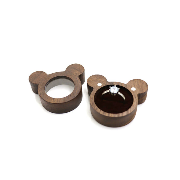 Cartoon Solid Wood Single Ring Box With Transparent Lid Retro Wooden Jewelry Storage Box For Wedding Proposal Ring Packaging