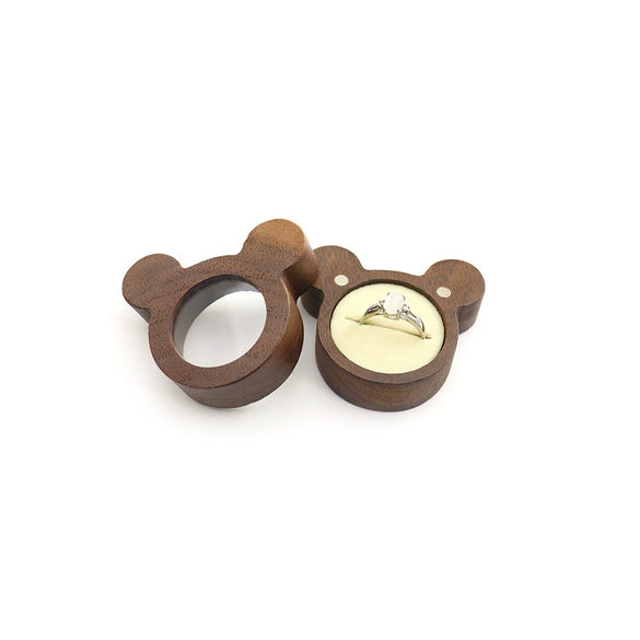 Cartoon Solid Wood Single Ring Box With Transparent Lid Retro Wooden Jewelry Storage Box For Wedding Proposal Ring Packaging