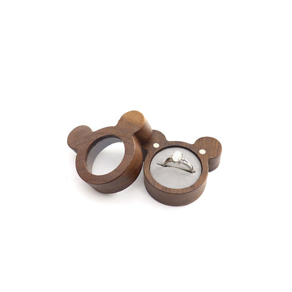 Cartoon Solid Wood Single Ring Box With Transparent Lid Retro Wooden Jewelry Storage Box For Wedding Proposal Ring Packaging