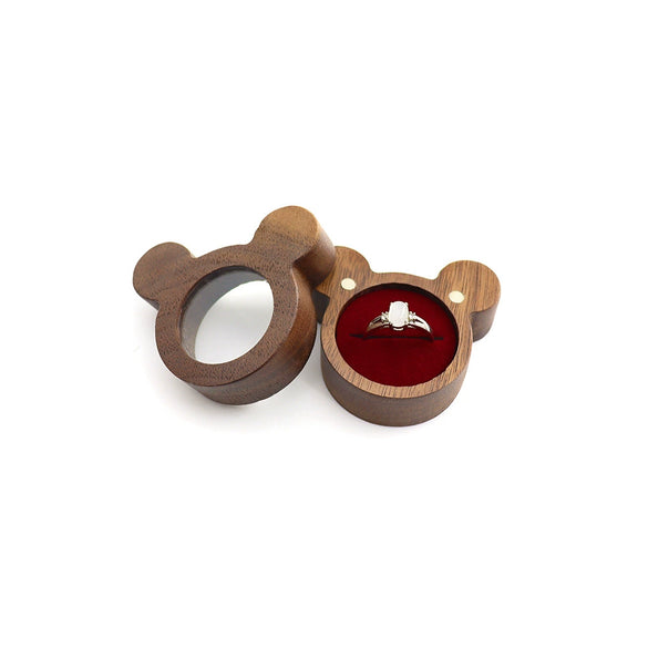 Cartoon Solid Wood Single Ring Box With Transparent Lid Retro Wooden Jewelry Storage Box For Wedding Proposal Ring Packaging