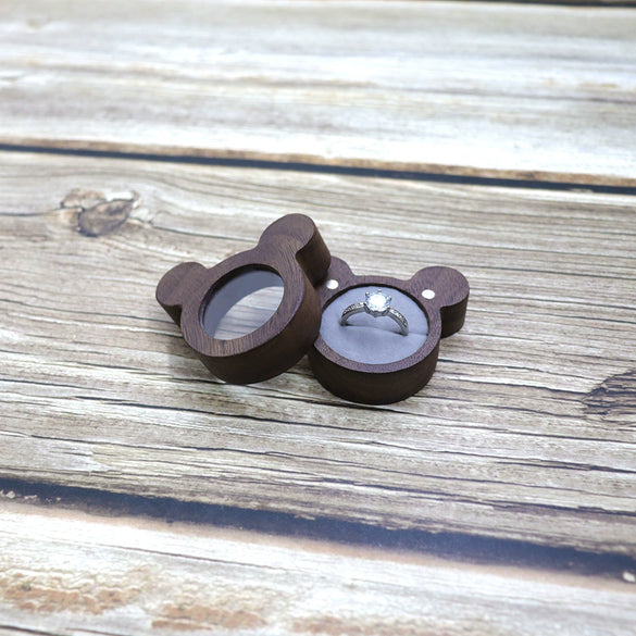 Cartoon Solid Wood Single Ring Box With Transparent Lid Retro Wooden Jewelry Storage Box For Wedding Proposal Ring Packaging