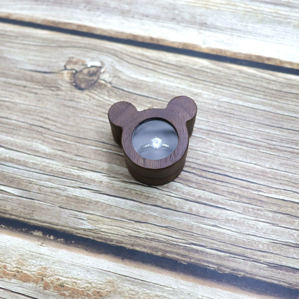 Cartoon Solid Wood Single Ring Box With Transparent Lid Retro Wooden Jewelry Storage Box For Wedding Proposal Ring Packaging