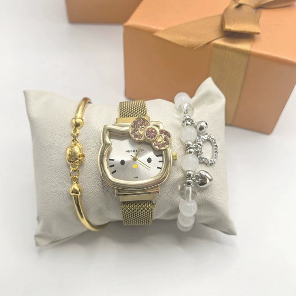 Cartoon Style Alloy Case Milan Ribbon Strap Magnetic Buckle Universal Watch With Cartoon Shape Dial