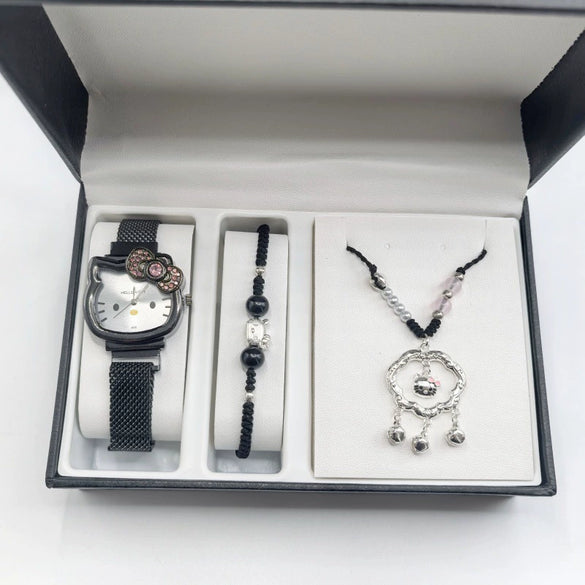 Cartoon Style Alloy Case Milan Ribbon Strap Magnetic Buckle Universal Watch With Cartoon Shape Dial