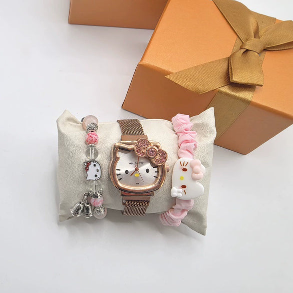 Cartoon Style Alloy Case Milan Ribbon Strap Magnetic Buckle Universal Watch With Cartoon Shape Dial