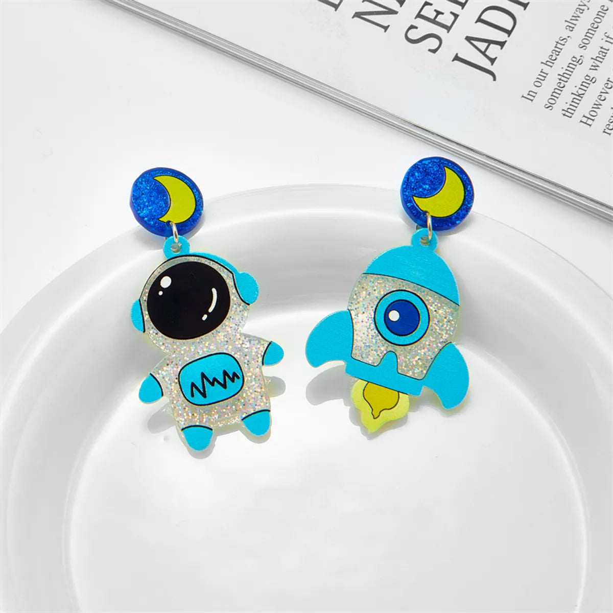 Cartoon Style Astronaut Rocket Arylic Asymmetrical Women's Dangling Earrings 1 Pair