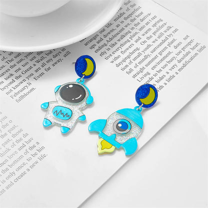 Cartoon Style Astronaut Rocket Arylic Asymmetrical Women's Dangling Earrings 1 Pair