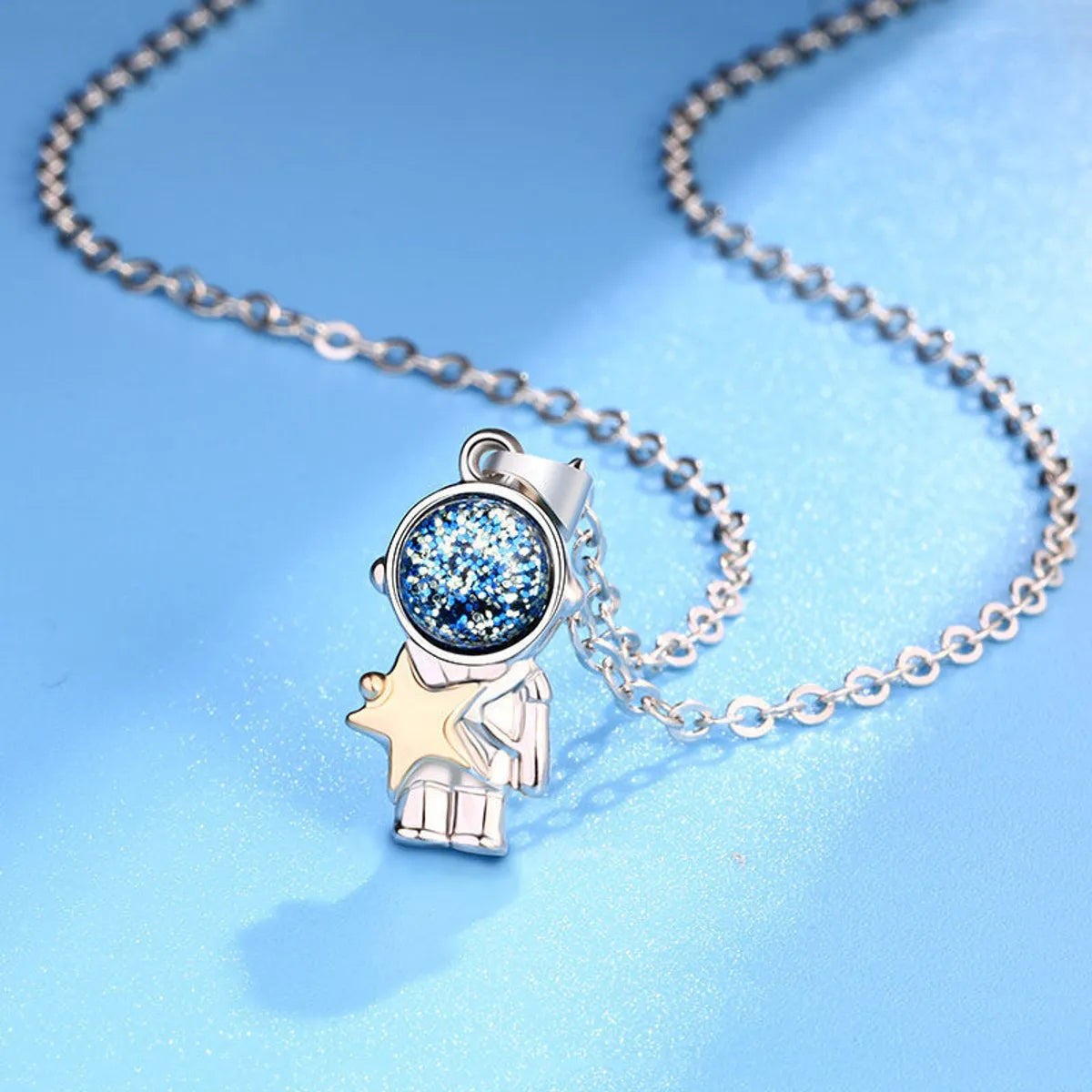 Cartoon Style Astronaut Star Moon Titanium Steel Pendant Necklace