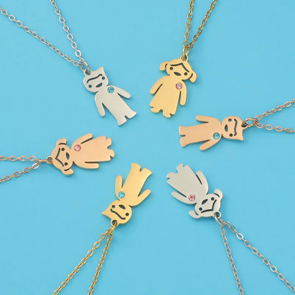 Wholesale Jewelry Cartoon Style Basic Streetwear Geometric Customization Laser Engraving Stainless Steel Zircon 18K Gold Plated Plating Inlay Pendant Necklace