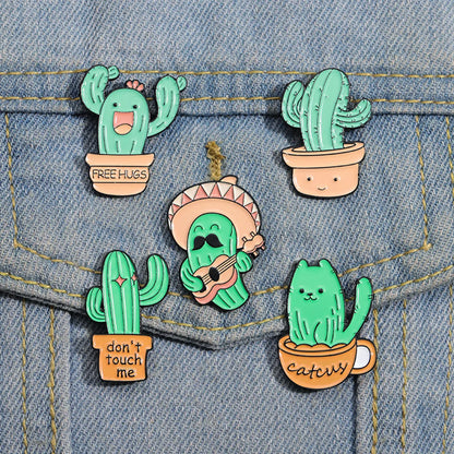 Cartoon Style Cactus Alloy Stamping Stoving Varnish Plating Unisex Brooches