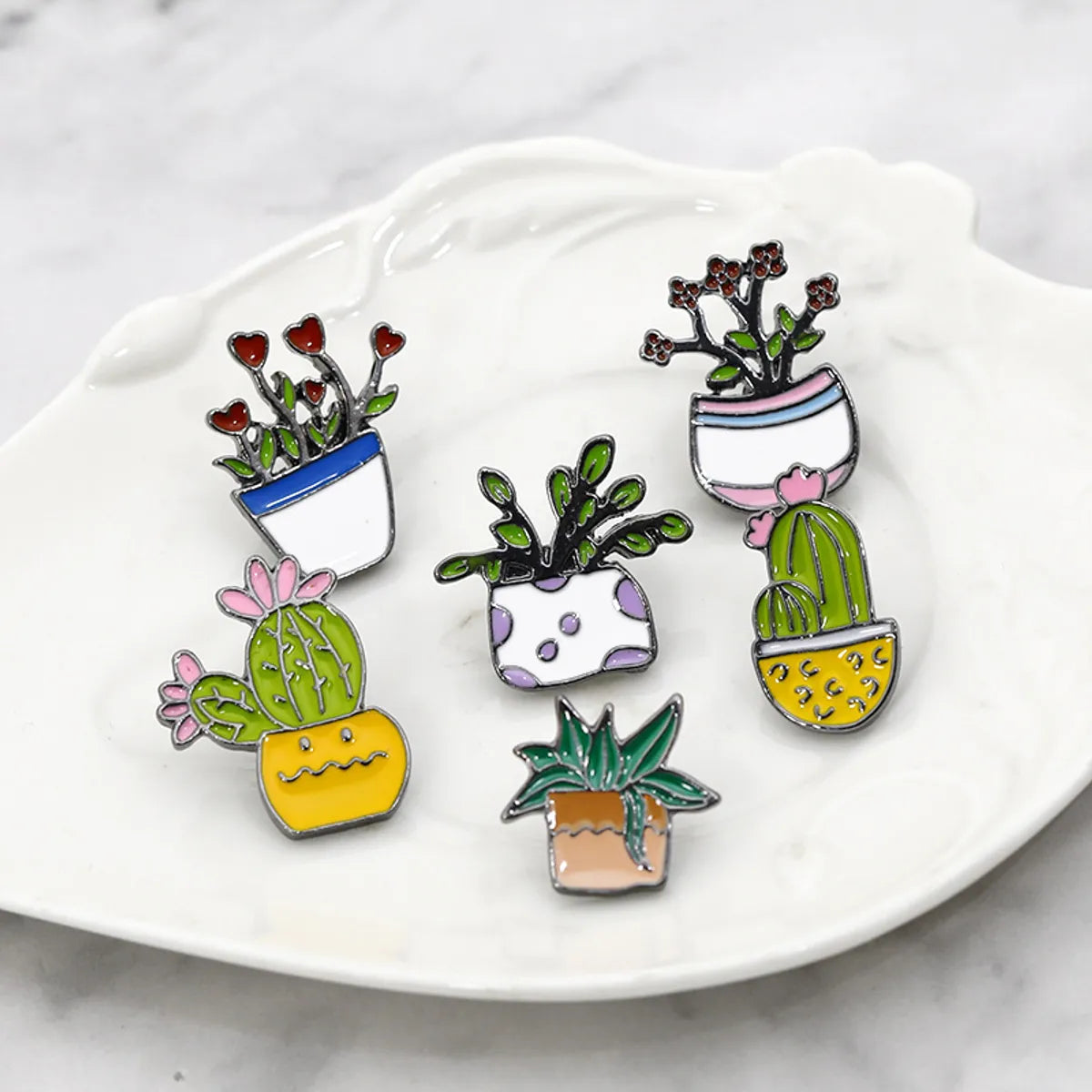 Cartoon Style Cactus Flower Alloy Enamel Women'S Brooches