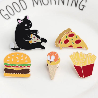 Cartoon Style Cartoon Hamburger Cat Alloy Enamel Unisex Brooches