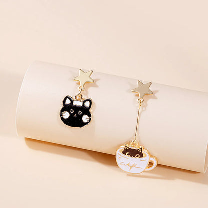 1 Pair Cartoon Style Cat Asymmetrical Enamel Plating Alloy Drop Earrings