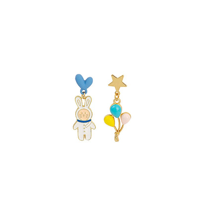 1 Pair Cartoon Style Cat Asymmetrical Enamel Plating Alloy Drop Earrings