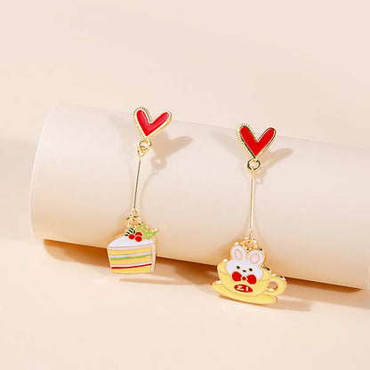 1 Pair Cartoon Style Cat Asymmetrical Enamel Plating Alloy Drop Earrings