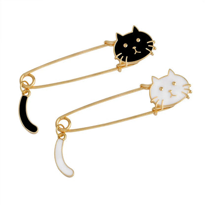 Cartoon Style Cat Alloy Enamel Couple Brooches