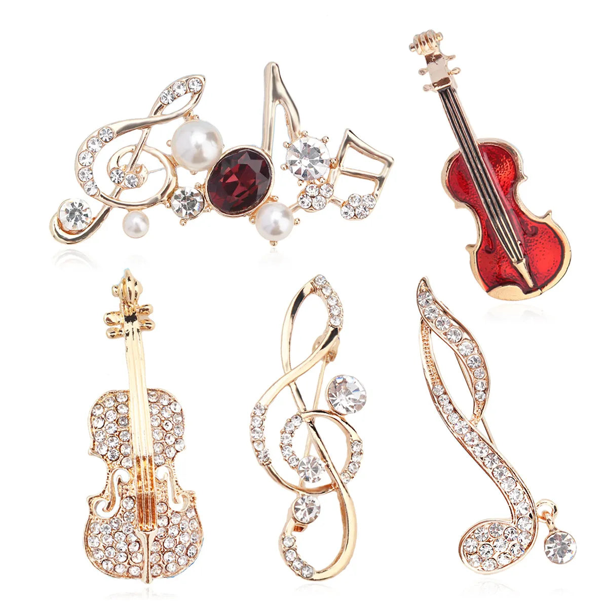 Cartoon Style Cello Flower Alloy Enamel Inlay Rhinestones Unisex Brooches