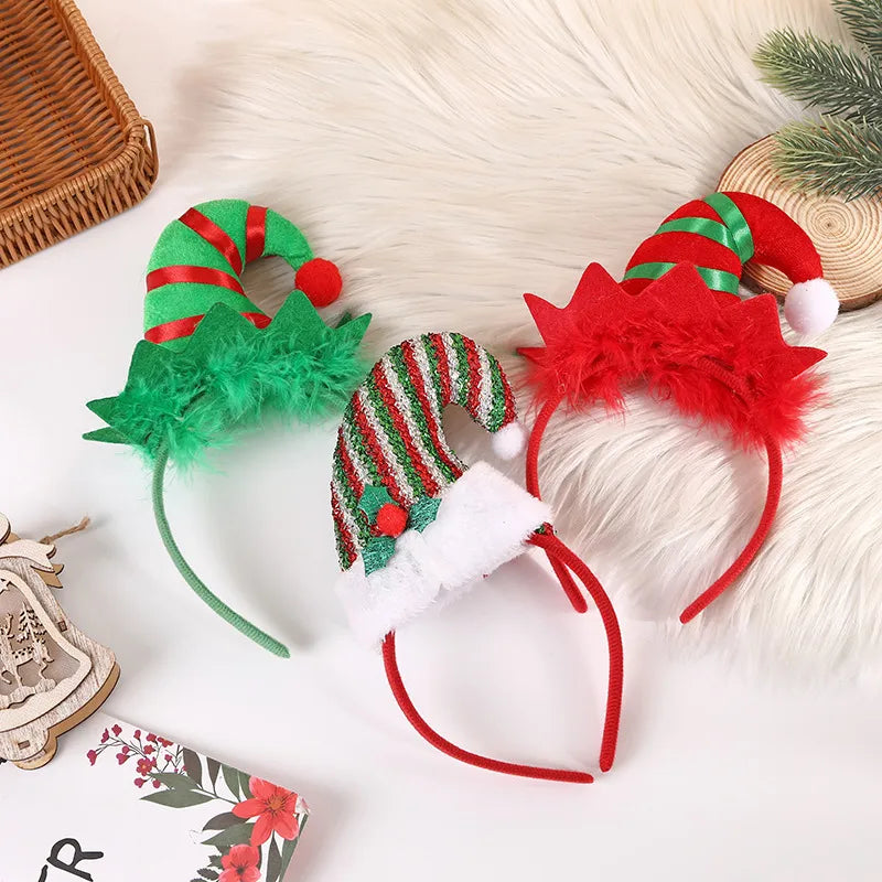 Cartoon Style Christmas Hat Plaid Cloth Stripe Party Headpieces 1 Piece