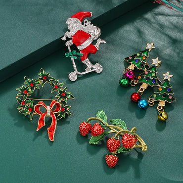 Cartoon Style Christmas Tree Alloy Enamel Rhinestones Unisex Brooches