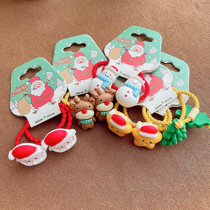 Cartoon Style Christmas Tree Bell Snowman Cloth Resin Hair Tie